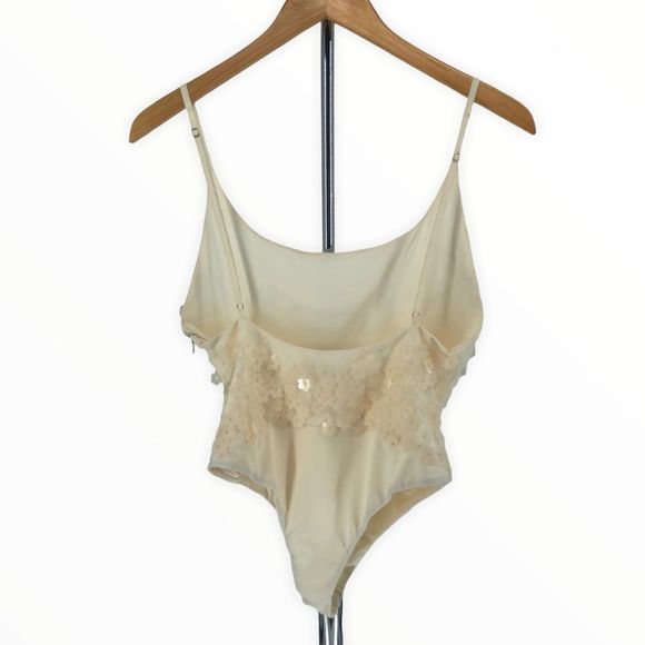 Zara Cream Daisy 3D Appliqué Cami Strap Bodysuit Floral Snap Buttons size M - Picture 7 of 13